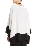 3/4-Sleeve Bateau-Neck Colorblock Top, Black/White
