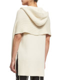 Hooded Ribbed Poncho, Cream