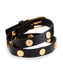 Leather Logo-Stud Double-Wrap Bracelet