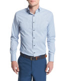Gus Mini-Houndstooth-Check Performance-Fit Sport Shirt, Light Blue