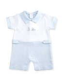 Scattered Cottontails Striped Pima Shortall, Blue, Size 3-18 Months