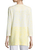 3/4-Sleeve Long Ombre Printed Jacket, Daisy/White 