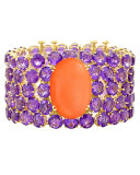 NYC Coral & Amethyst Cuff Bracelet in 18K Yellow Gold