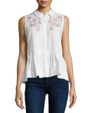 Embroidered Sleeveless Peplum Top