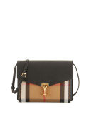 Check & Leather Small Crossbody Bag, Black