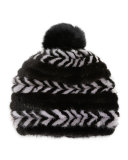 Mink Fur Beanie, Black/Gray