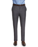 Flat-Front Twill Trousers, Charcoal