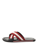 Bonks Men's Trainspotting-Stripe Fabric Slide Sandal, Red/White/Black
