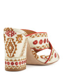 Adel Embroidered Crisscross Slide Sandal, Off White/Coral
