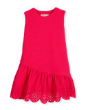 Sleeveless Jacquard Laser-Cut Dress, Fuchsia, Size 2-6