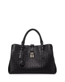 Roma Medium Woven Compartment Tote Bag, Nero