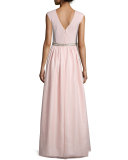 Cap-Sleeve Jersey Combo Gown 
