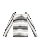 long-sleeve striped bow-trim top, navy/white, size 2-6