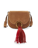 Tassel Mini Leather Saddle Bag, River Rock
