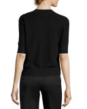 Half-Sleeve Half-Zip Knit Top