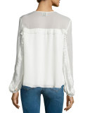 Silk Lace-Trim Boho Blouse, Swan