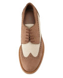 Mixed Media Wing-Tip Shoe, Beige