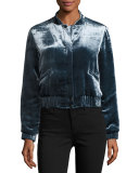 Lexi Velvet Cropped Bomber Jacket, Navy