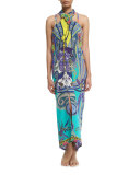 Butterfly Paisley-Print Halter Coverup Dress