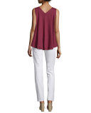 Justine Sleeveless Linen-Blend Flowy-Back Blouse, Radicchio
