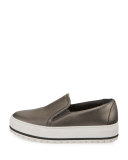 Monili-Trim Leather Platform Sneaker, Gunmetal