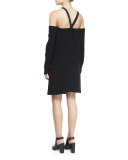 Crepe Cold-Shoulder Shift Dress, Black