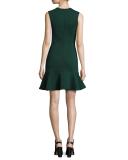 Sleeveless Ponte Flounce Dress, Evergreen