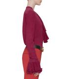 Silk Pleated-Cuff Blouse, Bright Cyclamen