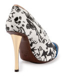 Printed Cap-Toe 110mm Pump, White/Black