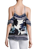 Ren Mixed-Print Cold-Shoulder Silk Camisole Top, Antigua