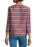 Alejandra Bracelet-Sleeve Striped Jacket, Red Rock/Multi