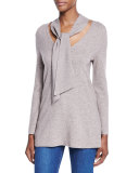 Delores Tie-Neck Wool-Cashmere Sweater, Heather Mushroom