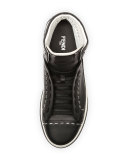 Metal-Stud Leather High-Top Sneaker, Black