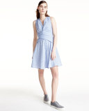 Sleeveless Tie-Back Poplin Dress, Blue