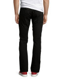 Distressed Slim-Straight Jeans w/Holes, Black