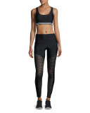 Fierce Mesh-Stripe Leggings, Black