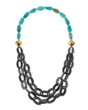Chain-Link Double-Strand Turquoise Necklace, 39"
