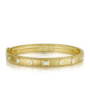 18K Gold Bangle with Round & Square Diamond Stations