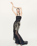 Strapless 3D Lace Illusion Skirt Gown 