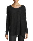 Long-Sleeve Cashmere Tee w/ Giant Skull Back, Black/Frost