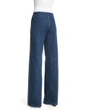 Flat-Front Wide-Leg Jeans, Indigo