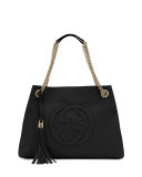Soho Leather Chain-Strap Tote, Black