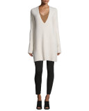 Ribbed Wool-Blend V-Neck Tunic, Tusk