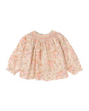 Long-Sleeve Floral-Print Cotton Blouse, Pale Pink, Size 18M-2