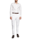 Parker Cotton-Stretch Flat-Front Trousers, White