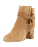 Dalia Suede Ankle-Tie Bootie, Camel