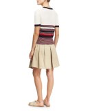 Krista Striped Short-Sleeve Sweater, Off White