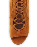 Nelly Suede Lace-Up Bootie, Camel