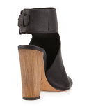 Addie Open-Toe Buckle-Back Bootie, Black