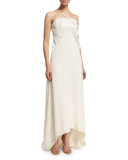 Isabella Strapless Lace-Trim Gown, Off White